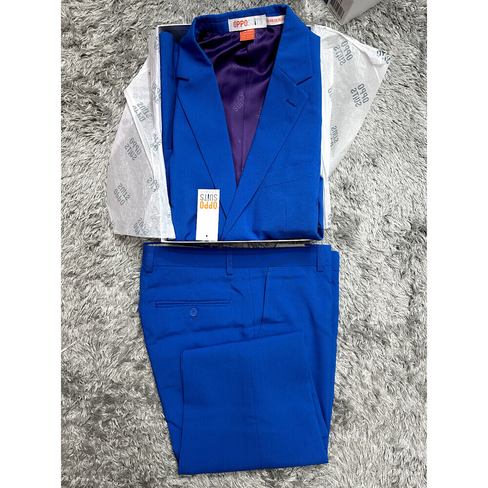 OppoSuits Men's Solid Suit In Blue Steel Size 38 US No Tie